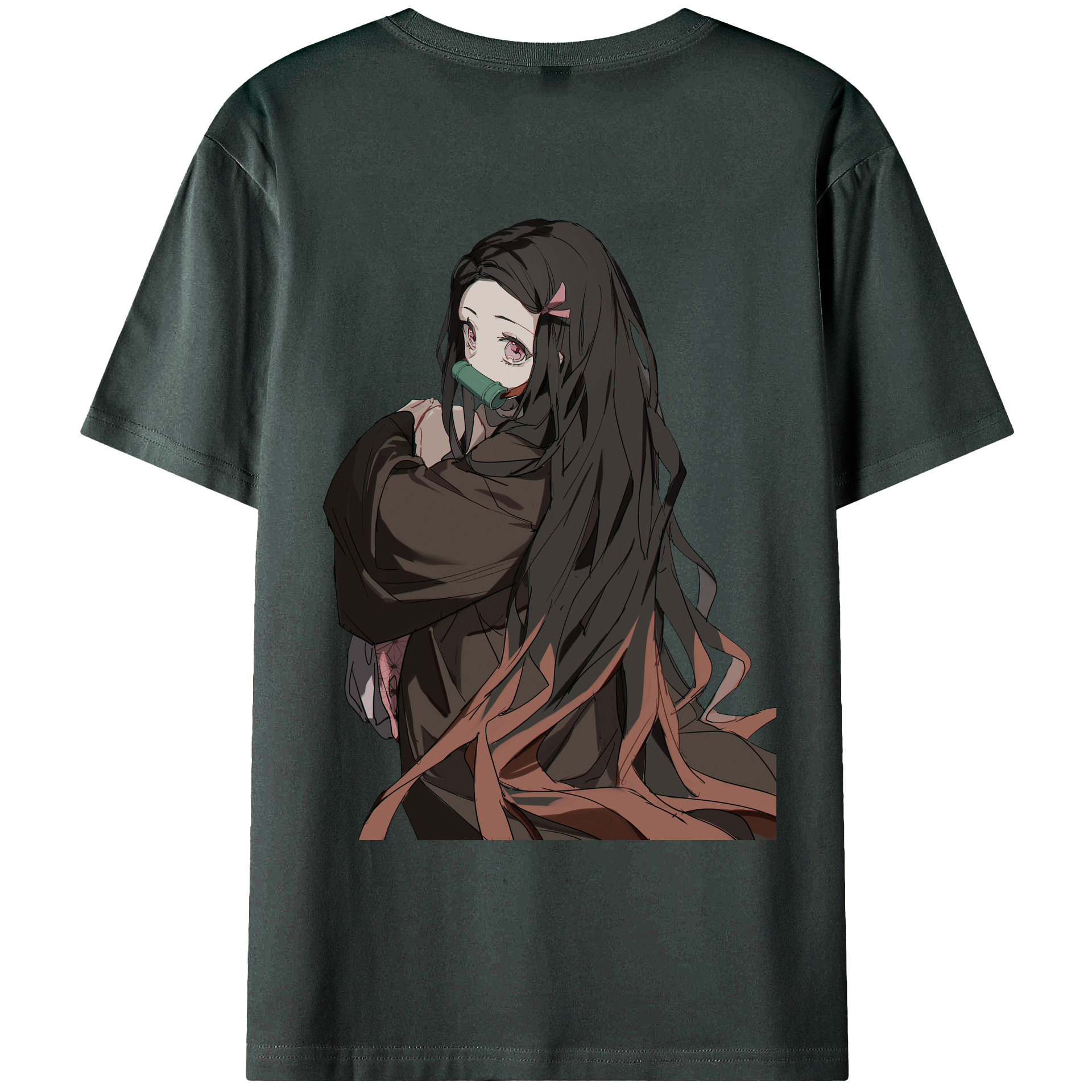 （画像用） 鬼滅の刃（きめつのやいば）竈門 禰󠄀豆子／かまど ねずこ Kamado Nezuko 綿100％ メンズ半袖Tシャツ（バックプリント） 通気性